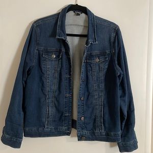 Jean jacket; sweatshirt like material.